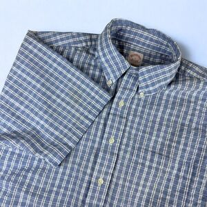 Brooks Brothers Seersucker Button Down Shirt Mens L Blue Plaid Short Sleeve Dad